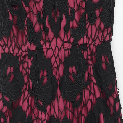 Monsoon Womens Purple Floral Cotton Shift Size 12 V-Neck Zip - Crocheted Lace Overlay