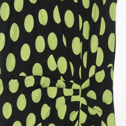 Precis Womens Green Polka Dot Polyester Sheath Size 10 Boat Neck Pullover - Ruched Detail