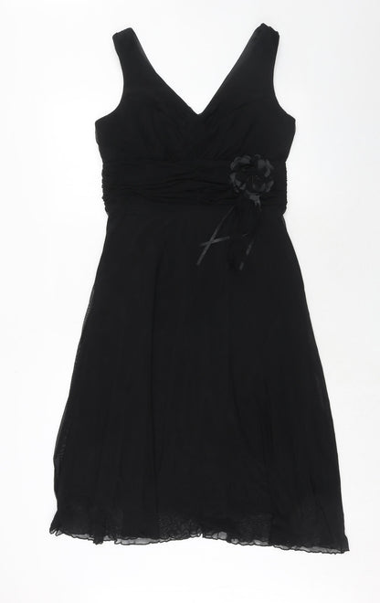 NEXT Womens Black Nylon Trapeze & Swing Size 12 V-Neck Zip - Flower Detail