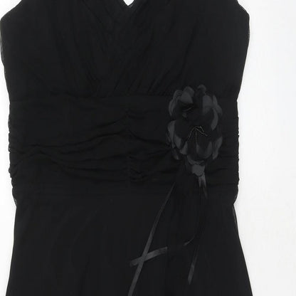 NEXT Womens Black Nylon Trapeze & Swing Size 12 V-Neck Zip - Flower Detail