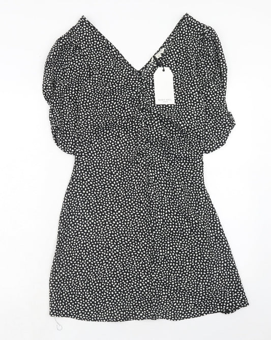 Brave Soul Womens Black Geometric Polyester A-Line Size M V-Neck Zip