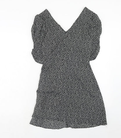 Brave Soul Womens Black Geometric Polyester A-Line Size M V-Neck Zip