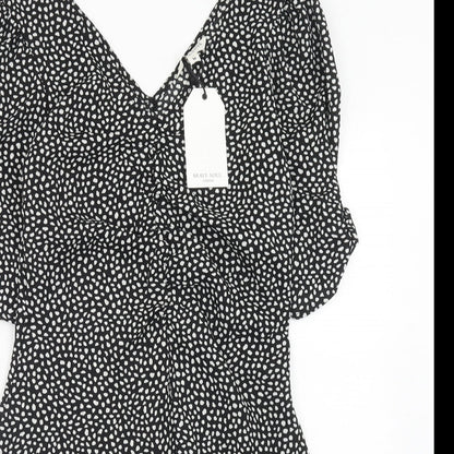 Brave Soul Womens Black Geometric Polyester A-Line Size M V-Neck Zip