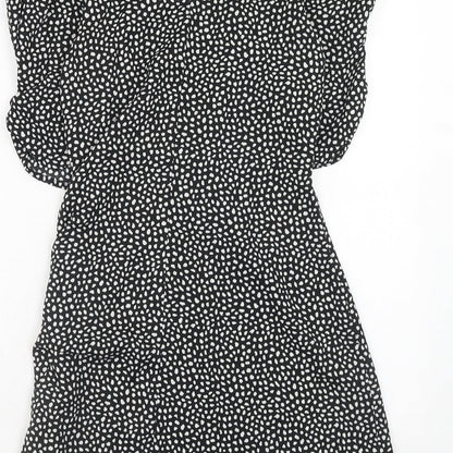 Brave Soul Womens Black Geometric Polyester A-Line Size M V-Neck Zip