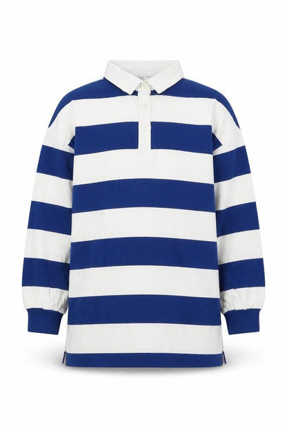 Marks and Spencer Girls Blue Striped Cotton Pullover Sweatshirt Size 9-10 Years Button