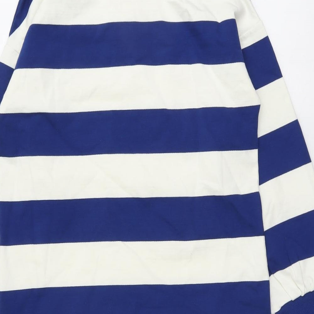 Marks and Spencer Girls Blue Striped Cotton Pullover Sweatshirt Size 9-10 Years Button