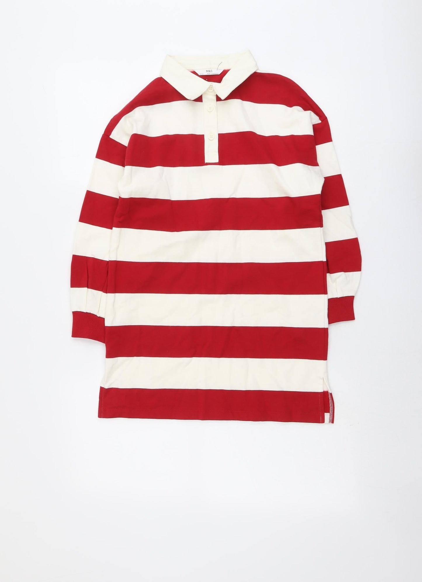 Marks and Spencer Girls Red Striped Cotton Pullover Sweatshirt Size 8-9 Years Button