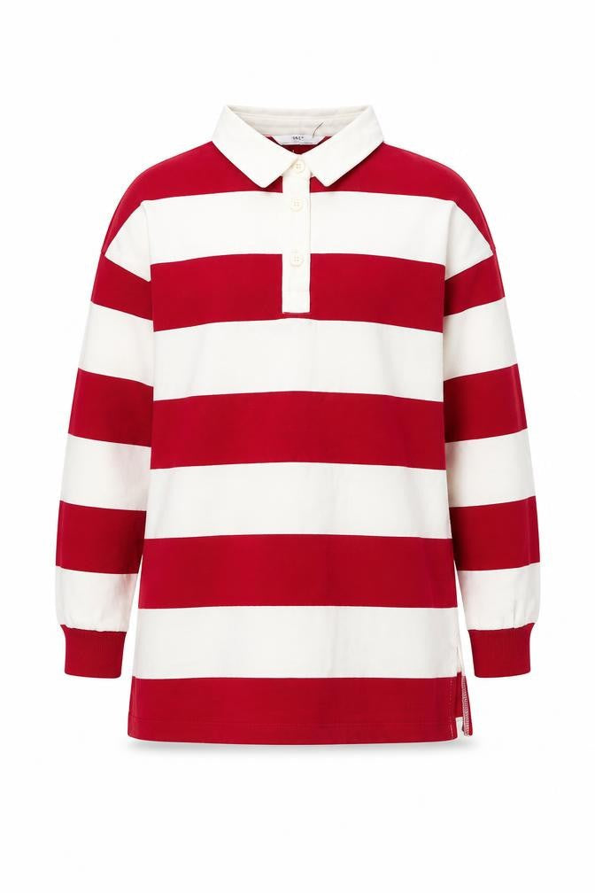 Marks and Spencer Girls Red Striped Cotton Pullover Sweatshirt Size 8-9 Years Button