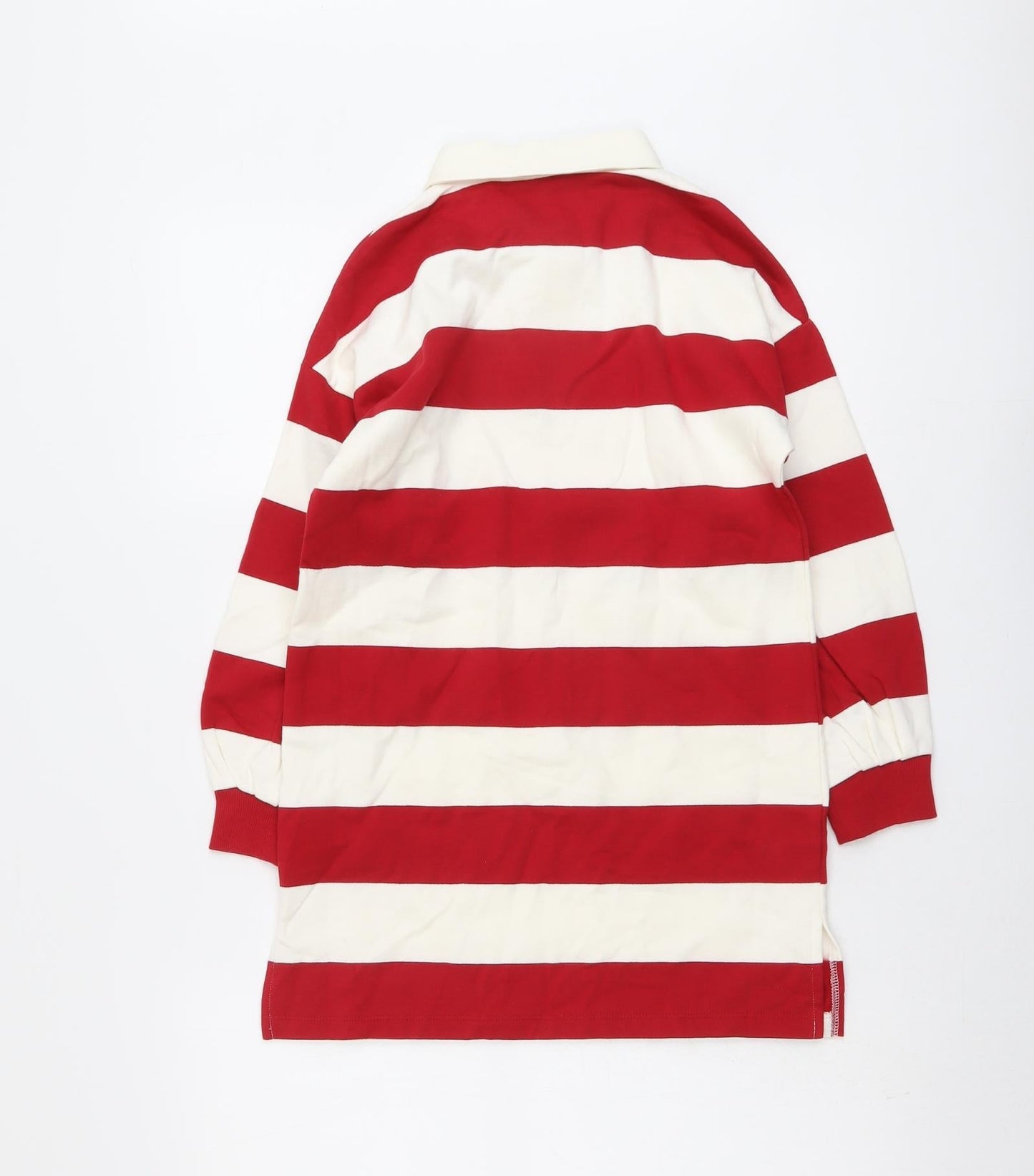 Marks and Spencer Girls Red Striped Cotton Pullover Sweatshirt Size 8-9 Years Button