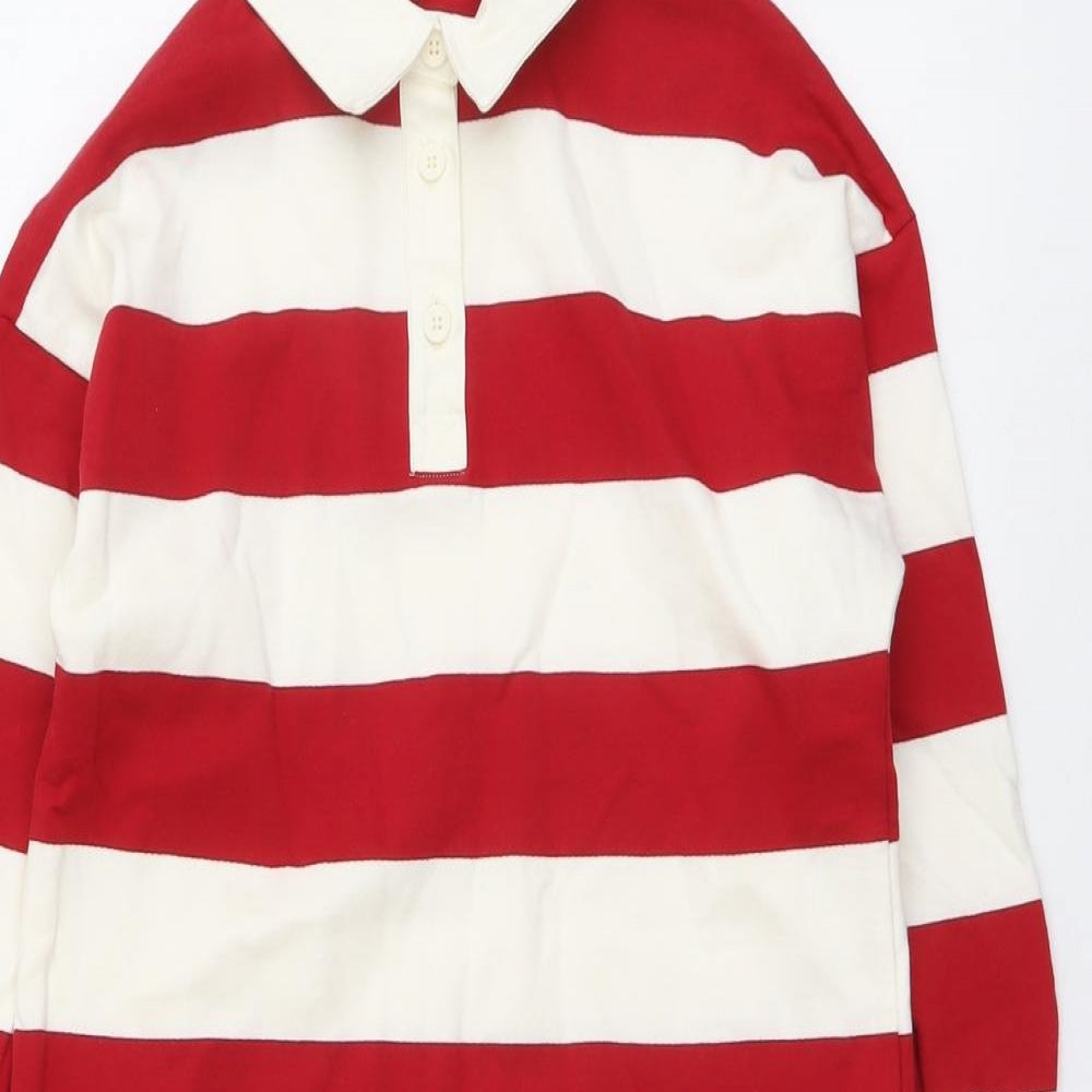 Marks and Spencer Girls Red Striped Cotton Pullover Sweatshirt Size 8-9 Years Button