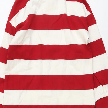 Marks and Spencer Girls Red Striped Cotton Pullover Sweatshirt Size 8-9 Years Button