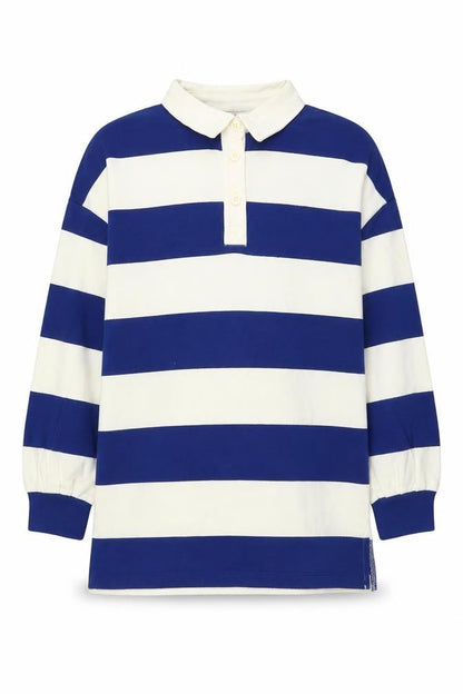 Marks and Spencer Girls Blue Striped Cotton Pullover Sweatshirt Size 8-9 Years Button