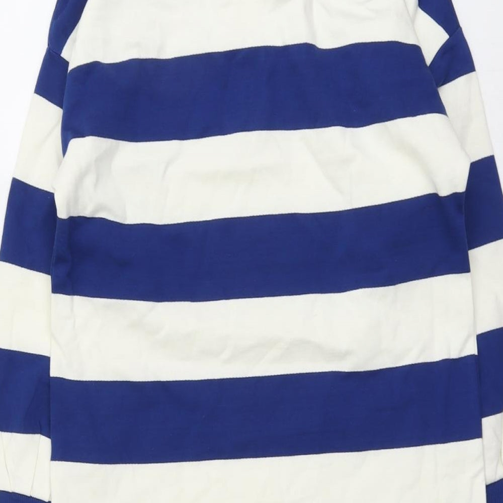 Marks and Spencer Girls Blue Striped Cotton Pullover Sweatshirt Size 8-9 Years Button
