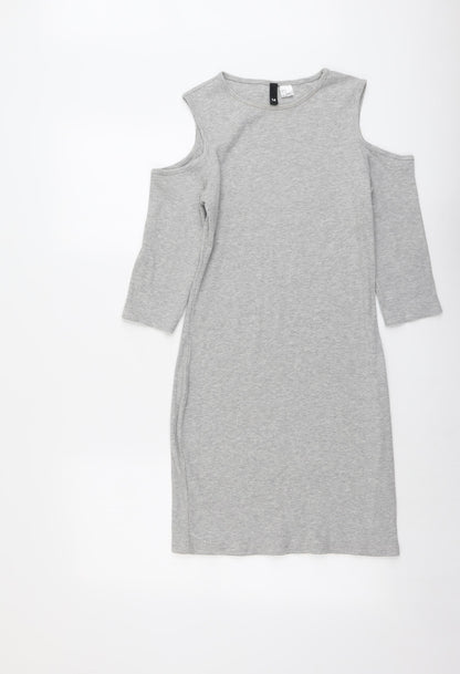 H&M Womens Grey Cotton A-Line Size 14 Round Neck Pullover - Cold Shoulder