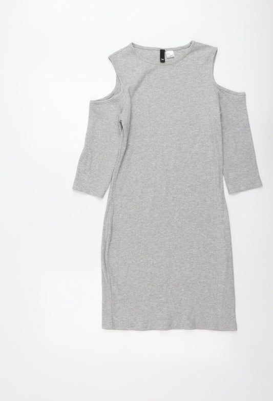 H&M Womens Grey Cotton A-Line Size 14 Round Neck Pullover - Cold Shoulder