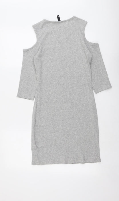H&M Womens Grey Cotton A-Line Size 14 Round Neck Pullover - Cold Shoulder