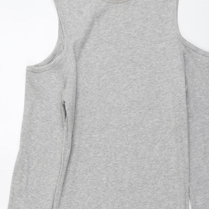 H&M Womens Grey Cotton A-Line Size 14 Round Neck Pullover - Cold Shoulder