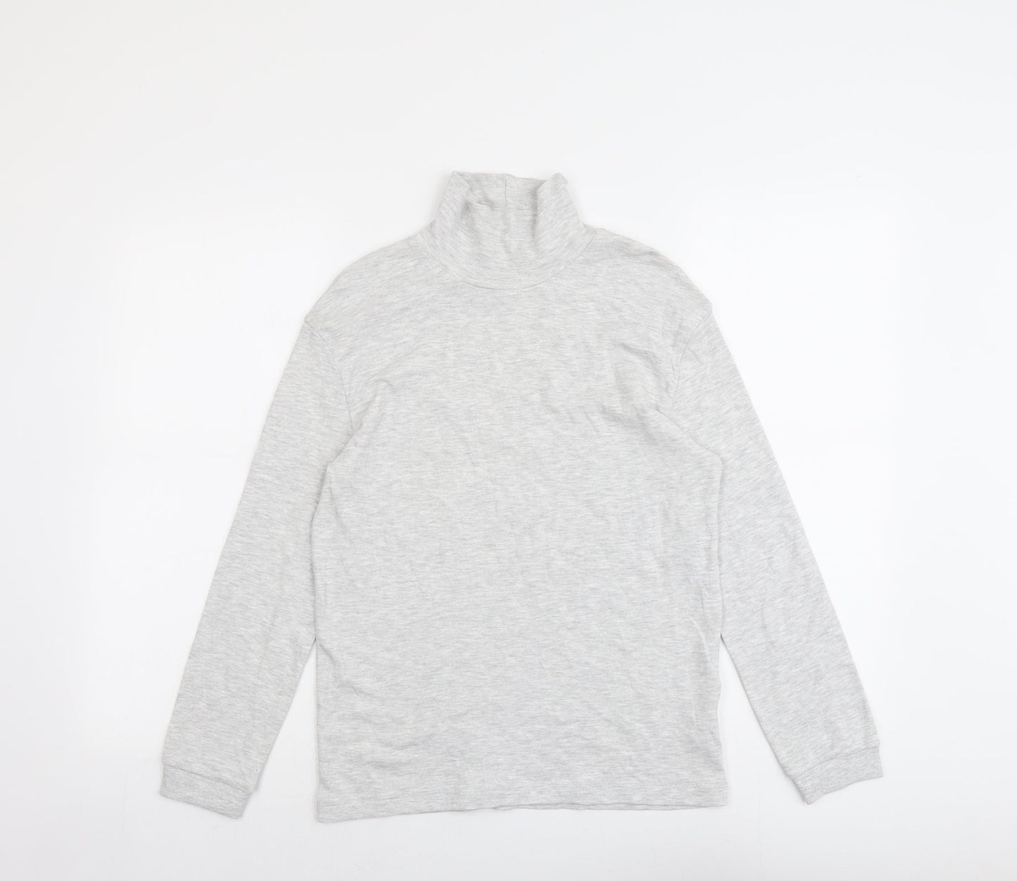 Marks and Spencer Girls Grey Cotton Basic T-Shirt Size 11-12 Years High Neck Pullover