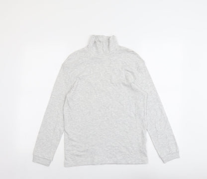 Marks and Spencer Girls Grey Cotton Basic T-Shirt Size 11-12 Years High Neck Pullover
