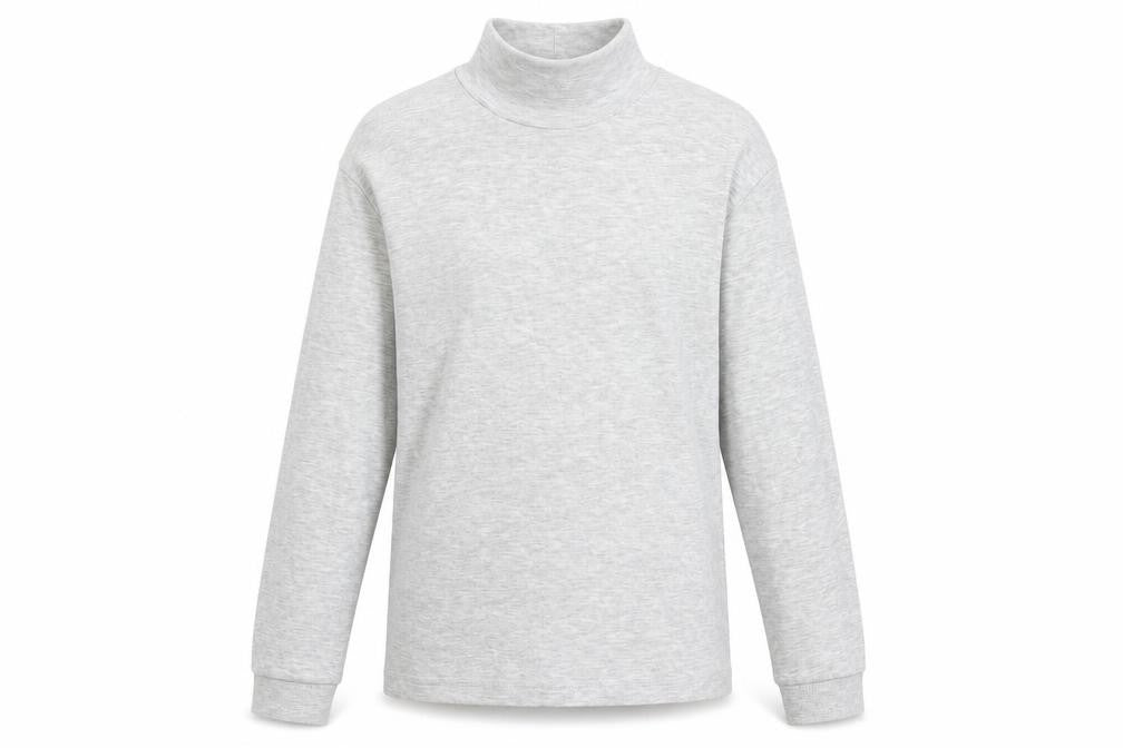 Front view of Marks & Spencer girls’ grey cotton basic t-shirt, size 11-12, years high neck pullover