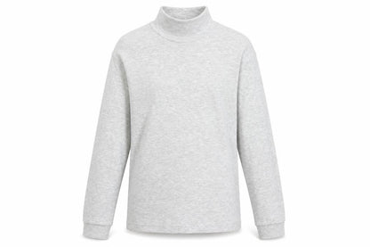 Front view of Marks & Spencer girls’ grey cotton basic t-shirt, size 11-12, years high neck pullover