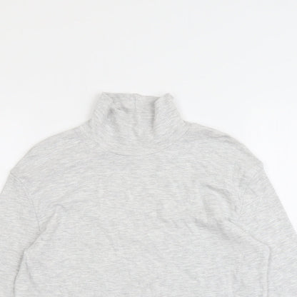 Marks and Spencer Girls Grey Cotton Basic T-Shirt Size 11-12 Years High Neck Pullover