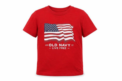 Old Navy Boys Red Cotton Basic T-Shirt Size 4 Years Round Neck Pullover - American Flag Live Free