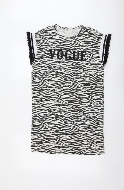 May Womens Black Animal Print Cotton A-Line Size M Round Neck Pullover - Zebra Pattern Vogue Size M-L
