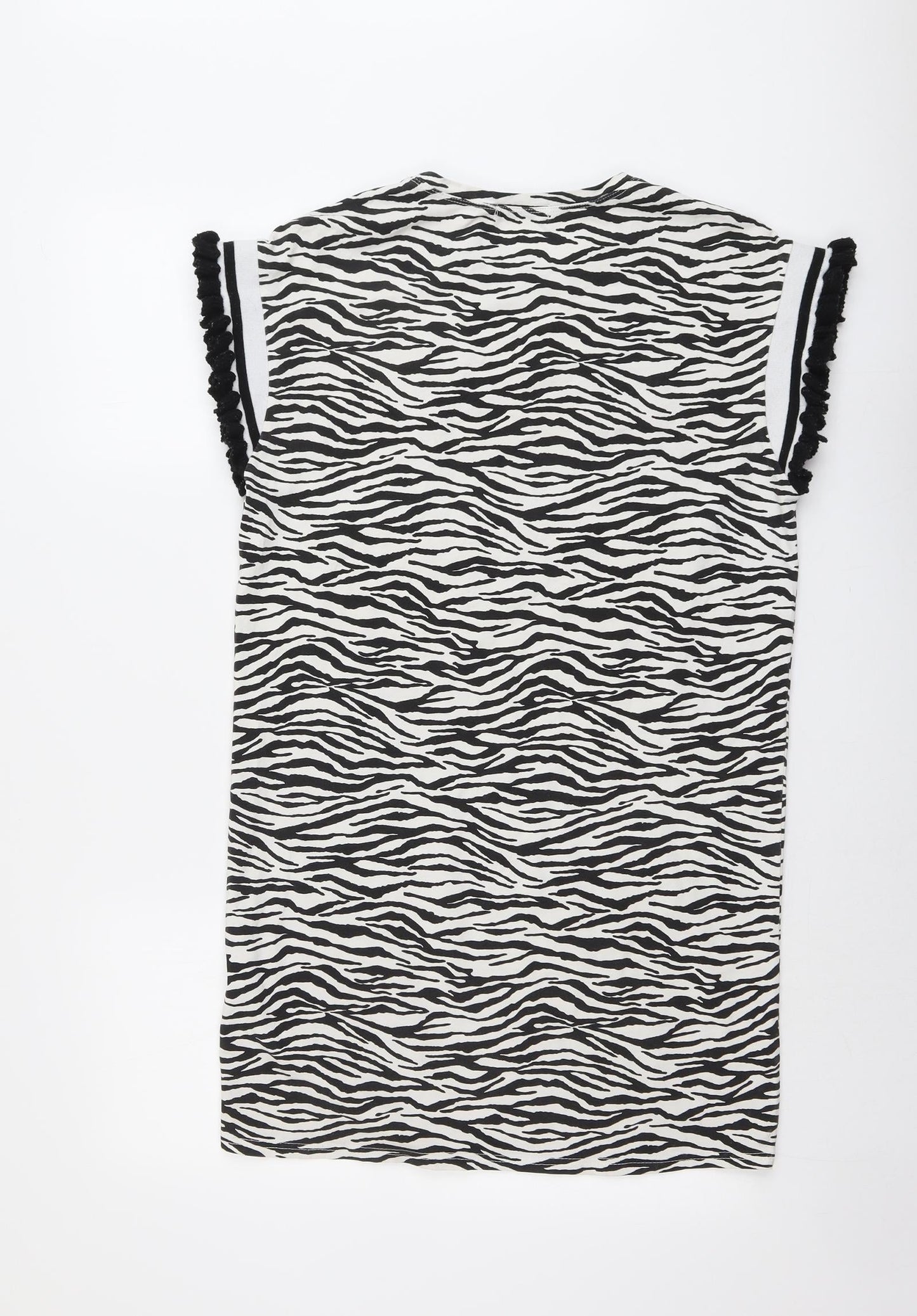 May Womens Black Animal Print Cotton A-Line Size M Round Neck Pullover - Zebra Pattern Vogue Size M-L