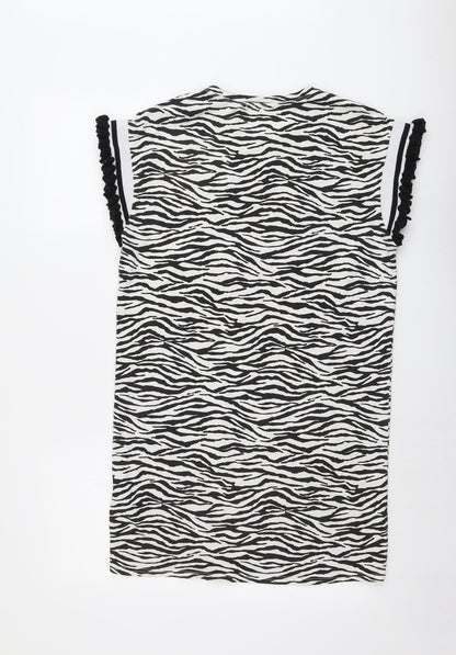 May Womens Black Animal Print Cotton A-Line Size M Round Neck Pullover - Zebra Pattern Vogue Size M-L