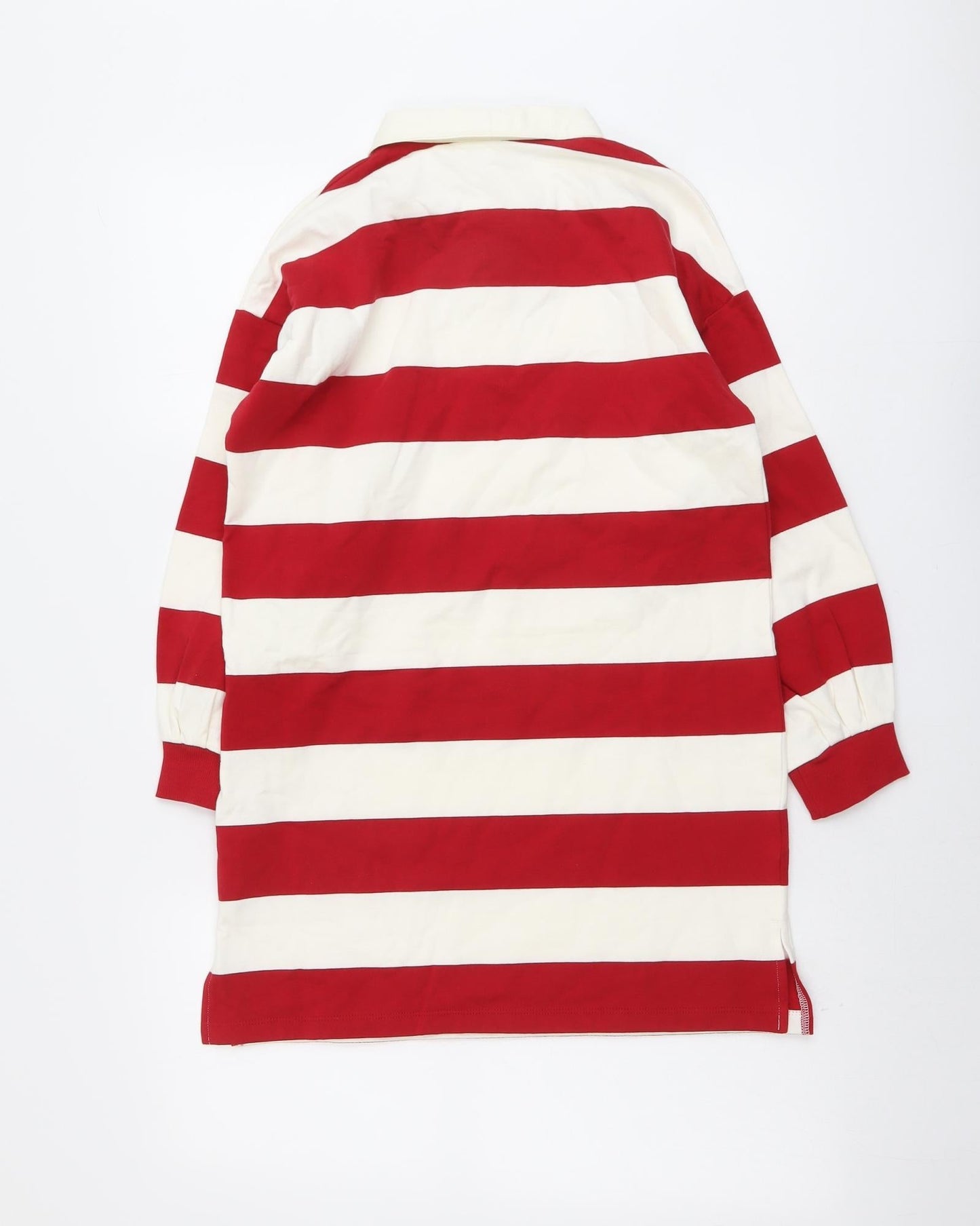 Marks and Spencer Girls Red Striped Cotton Pullover Sweatshirt Size 10-11 Years Button