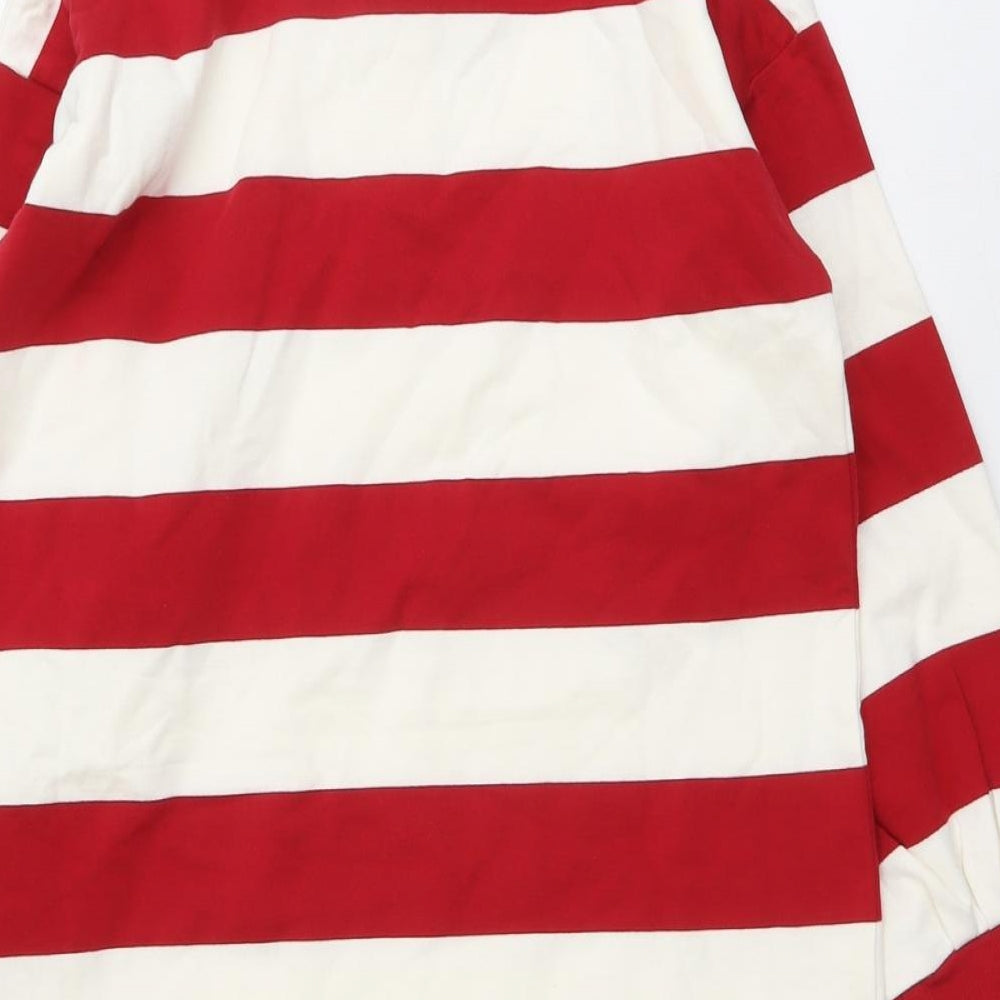 Marks and Spencer Girls Red Striped Cotton Pullover Sweatshirt Size 10-11 Years Button