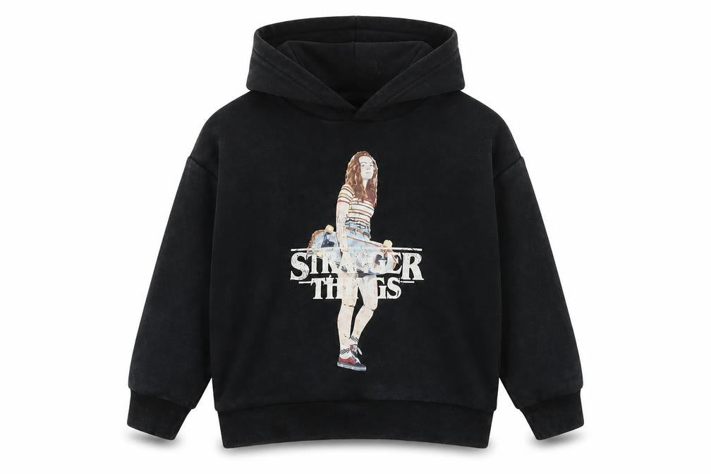 Marks and Spencer Boys Black Cotton Pullover Hoodie Size 7-8 Years Pullover - Strangers Things