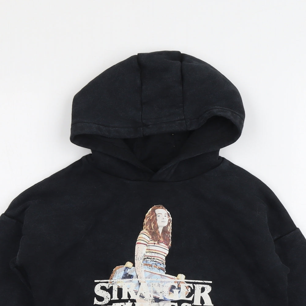 Marks and Spencer Boys Black Cotton Pullover Hoodie Size 7-8 Years Pullover - Strangers Things