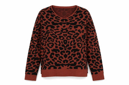 Julia Bergovish Womens Brown Round Neck Animal Print Viscose Pullover Jumper Size S - Leopard Pattern