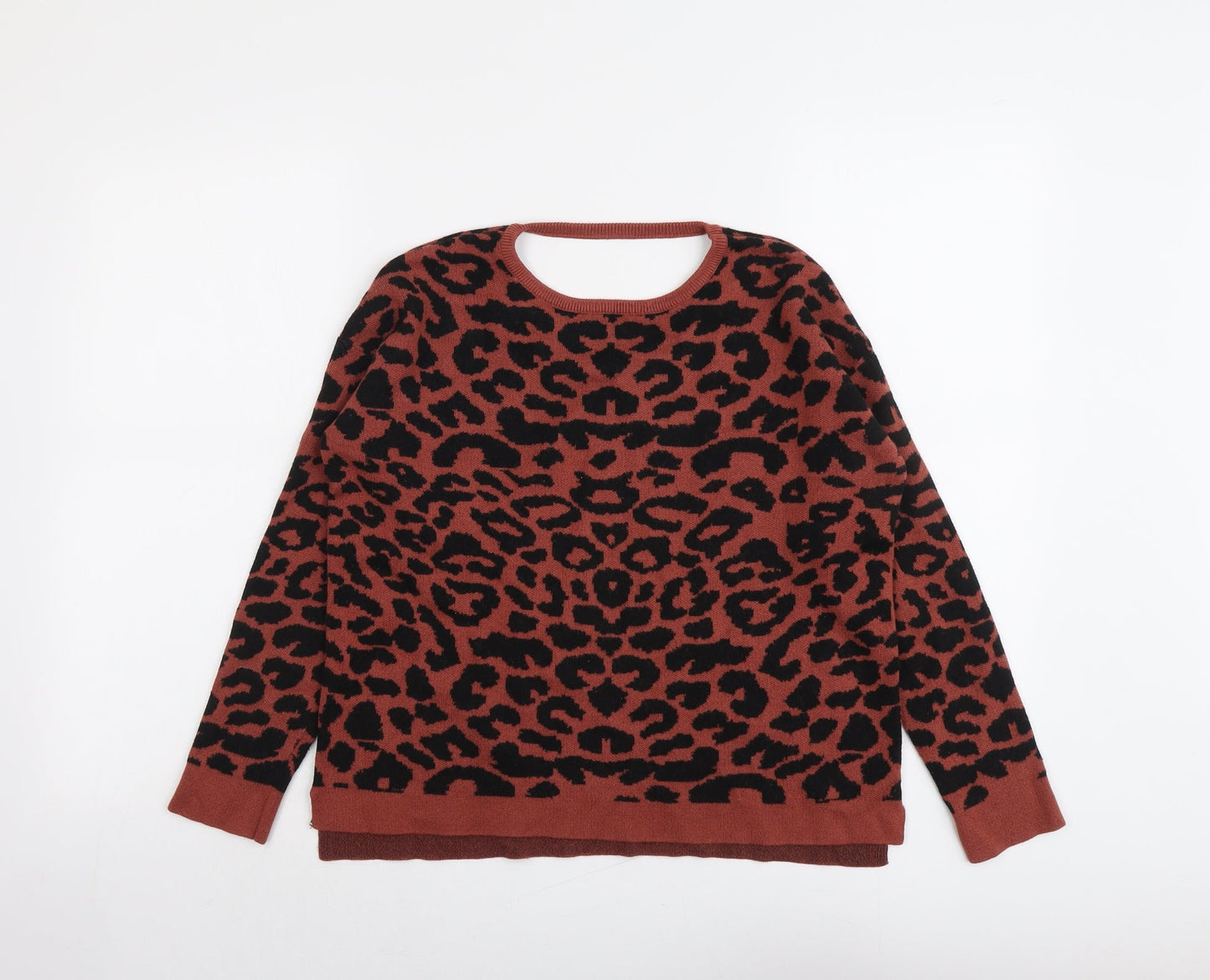 Julia Bergovish Womens Brown Round Neck Animal Print Viscose Pullover Jumper Size S - Leopard Pattern