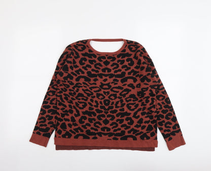 Julia Bergovish Womens Brown Round Neck Animal Print Viscose Pullover Jumper Size S - Leopard Pattern