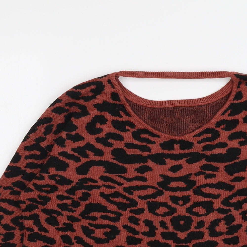 Julia Bergovish Womens Brown Round Neck Animal Print Viscose Pullover Jumper Size S - Leopard Pattern