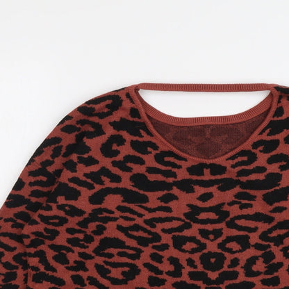 Julia Bergovish Womens Brown Round Neck Animal Print Viscose Pullover Jumper Size S - Leopard Pattern