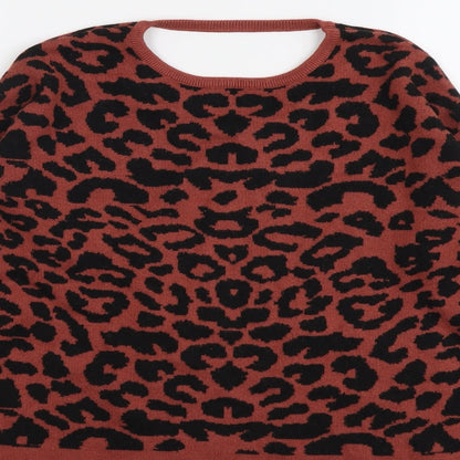 Julia Bergovish Womens Brown Round Neck Animal Print Viscose Pullover Jumper Size S - Leopard Pattern