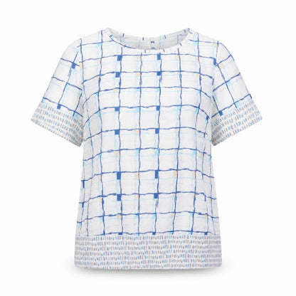 Emerco Womens Blue Geometric Polyester Basic Blouse Size 12 Round Neck