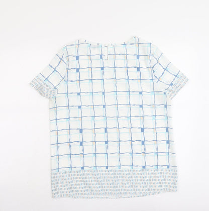 Emerco Womens Blue Geometric Polyester Basic Blouse Size 12 Round Neck