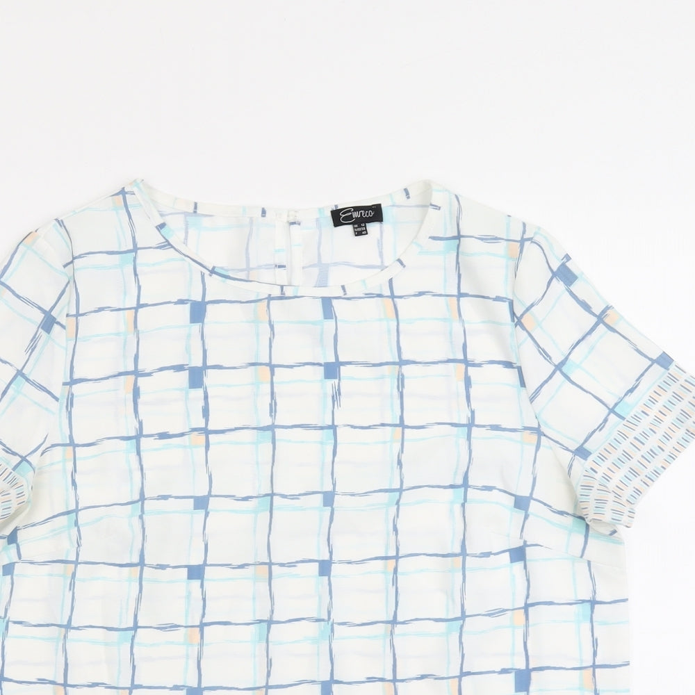 Emerco Womens Blue Geometric Polyester Basic Blouse Size 12 Round Neck
