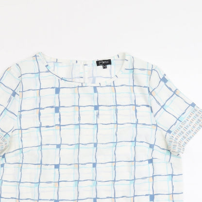 Emerco Womens Blue Geometric Polyester Basic Blouse Size 12 Round Neck
