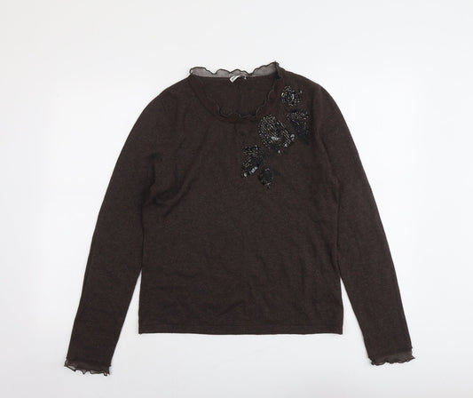 Gerry Weber Womens Brown Round Neck Cotton Pullover Jumper Size 12