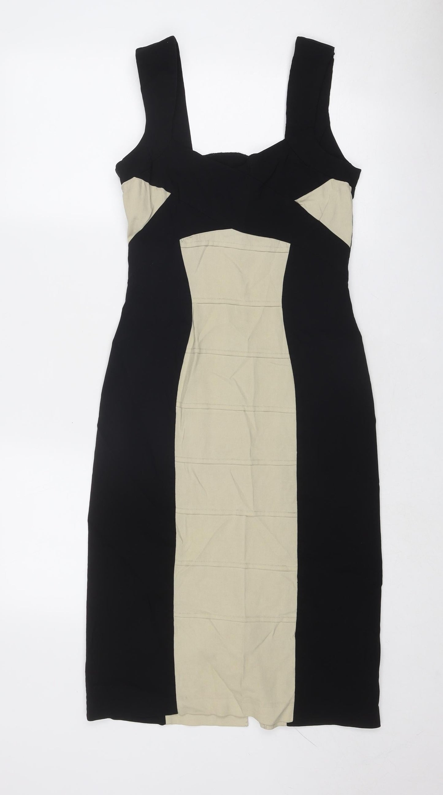 Julien Macdonald Womens Black Colourblock Viscose Bodycon Size 12 V-Neck Zip