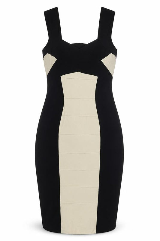 Julien Macdonald Womens Black Colourblock Viscose Bodycon Size 12 V-Neck Zip