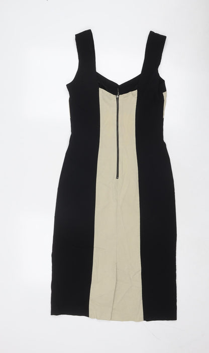 Julien Macdonald Womens Black Colourblock Viscose Bodycon Size 12 V-Neck Zip