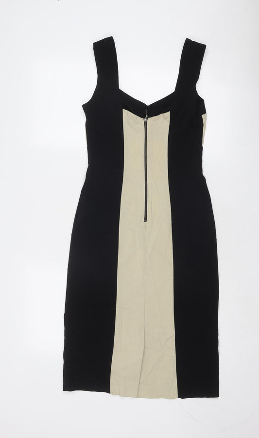 Julien Macdonald Womens Black Colourblock Viscose Bodycon Size 12 V-Neck Zip