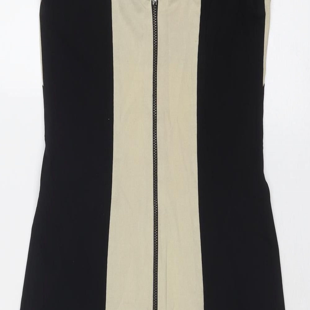 Julien Macdonald Womens Black Colourblock Viscose Bodycon Size 12 V-Neck Zip